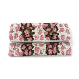 Beaded Pink and Brown Clutch